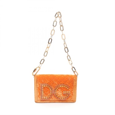 DOLCE 
GABBANA Chain Shoulder Bag Fabric Orange Used Women GHW