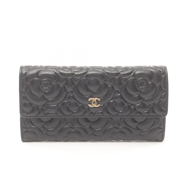 CHANEL CC Camelia Bifold purse Caviar Skin Grained Calf Black Used Women Coco