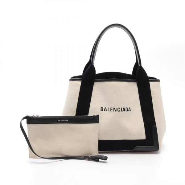 BALENCIAGA NAVY CABAS S Navy cabas Tote Bag 339933 canvas leather Beige Black