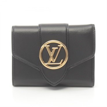 LOUIS VUITTON Portefeuille LV Ponneuf Tri-fold wallet M69175 leather Black Used