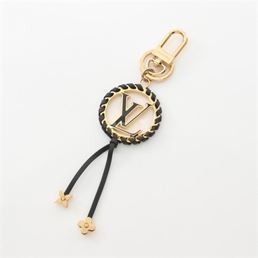 LOUIS VUITTON key ring chain M63082 leather Gold Plated Black Used Women LV