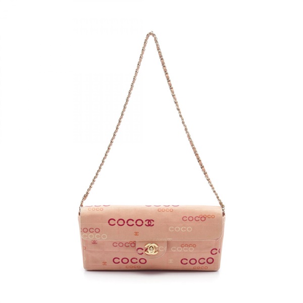 CHANEL Chocolate bar COCO chain Shoulder Bag canvas Pink Multicolor Used GHW