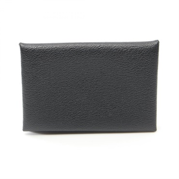 HERMES Calvi coin purse wallet Chevre leather Black Used Women C SHW