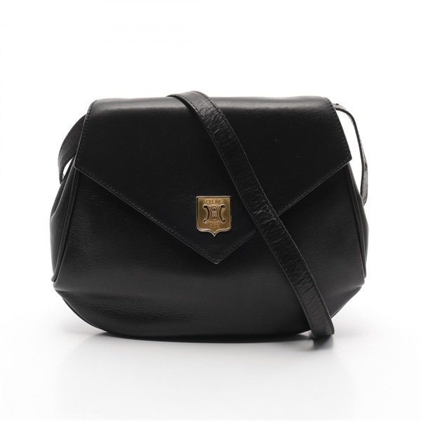 CELINE Macadam Hardware Shoulder Bag leather Black Used Women