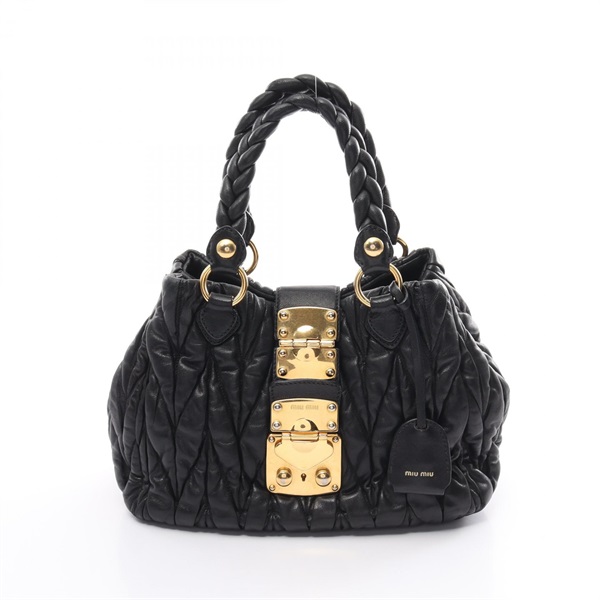 Miu Miu MATELASSE Hand bag RN0473 leather Black Used Women