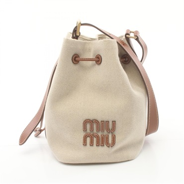 Miu Miu Bucket Shoulder Bag 5BE090_2CRN_F062F_V_ canvas leather Beige Brown Used