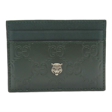 GUCCI Guccissima Card Case holder 428542 leather Green Dark green Used