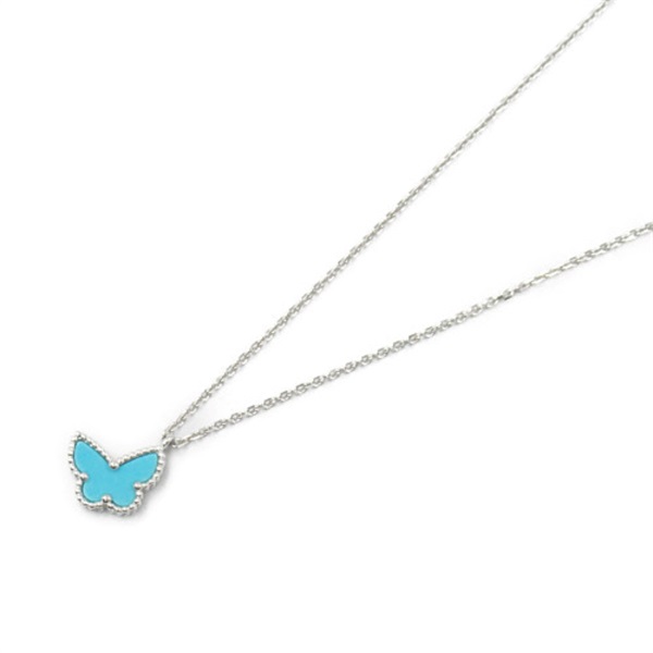 Van Cleef 
Arpels Sweet Alhambra Papillon Necklace 18KWG Turquoise Blue Used