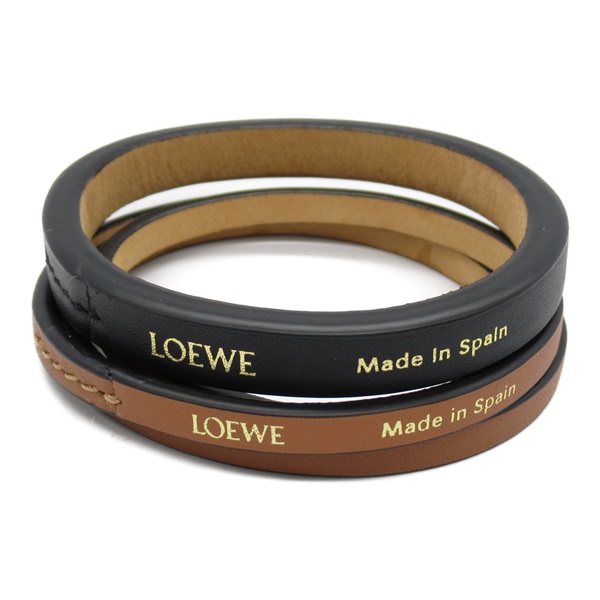 LOEWE Bangle Bracelet leather Black Brown Used Women logo