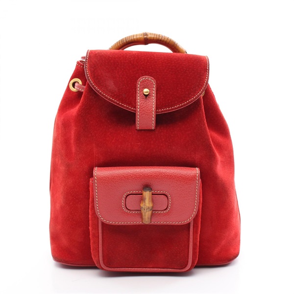 GUCCI Bamboo Rucksack Backpack 003.1705.0030 Suede Red Used Women