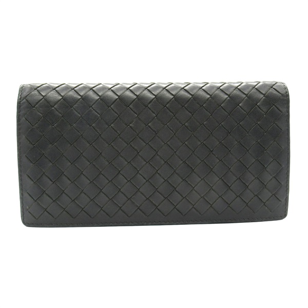 BOTTEGA VENETA Intrecciato ZIP Long Wallet leather Charcoal gray Used mens