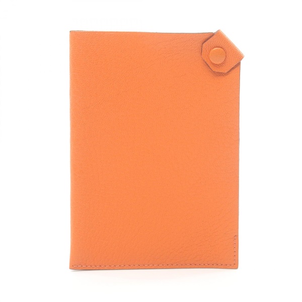 HERMES Tarmac PM Passport Case Notebook cover Chevre leather Orange Used Women L