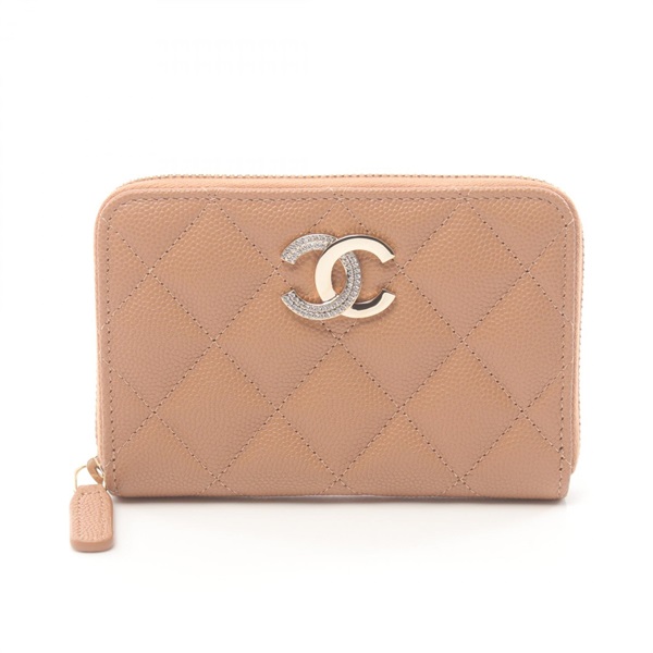 CHANEL CC Matelasse Round wallet Caviar Skin Grained Calf Beige Used Women Coco