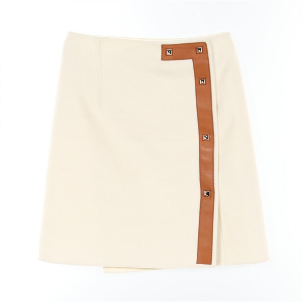 HERMES skirt 17-7302 cashmere Lamb leather White Brown Used Women size 34