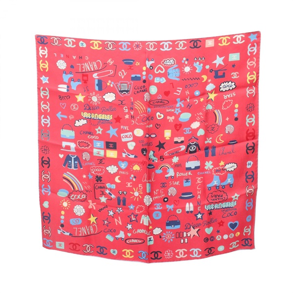 CHANEL COCO Mark Scarf silk Red Multicolor Used Women CC