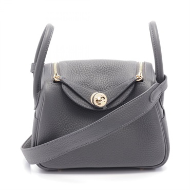 HERMES Lindy Mini Gris misty Shoulder Bag Taurillon Clemence Gray Used Women GHW