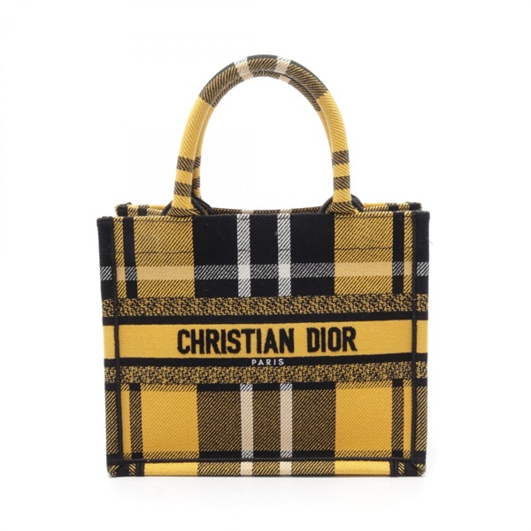 Christian Dior BOOK TOTE Small Bag canvas Yellow Black White Used jacquard