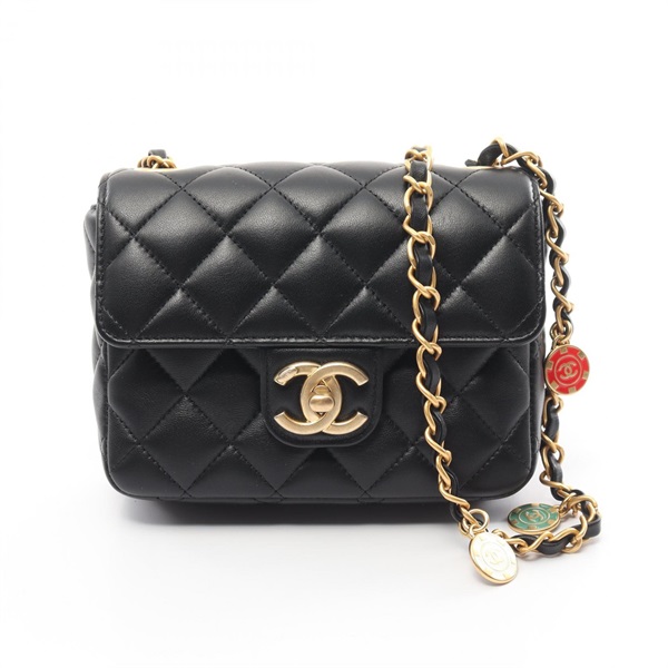 CHANEL Mini Matelasse chain Shoulder crossbody Bag lambskin Black Used