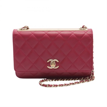 CHANEL Matelasse Wallet on Chain Shoulder Bag lambskin leather Red Used Women CC