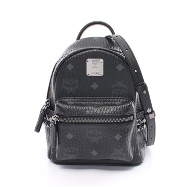 MCM Visetos Stark Mini Rucksack Backpack coated canvas leather Black Used Women