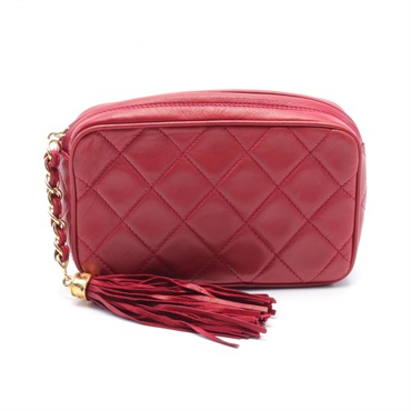 CHANEL Matelasse Pouch tassel zip around purse leather Red Used GHW