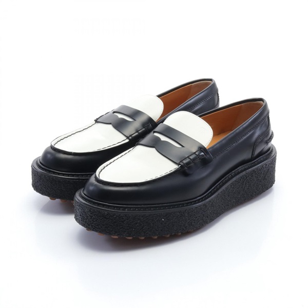 TOD’S loafers shoes #38 leather Black White Used