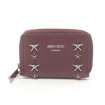 JIMMY CHOO DANNY coin purse wallet zip around leather Bordeaux studs Used