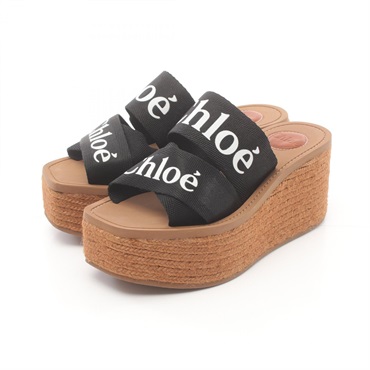 Chloe Sandals WOODY wedge mules shoes #37 canvas Black Used