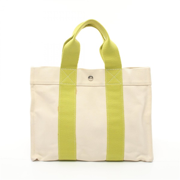 HERMES Bora Bora PM Tote Bag canvas Beige Green Used SHW