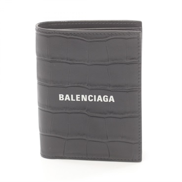 BALENCIAGA CASH VERTICAL Bi-fold wallet purse 681579 leather Black Used