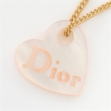 Christian Dior Heart logo Necklace Pendant Metal GHW Pink Used