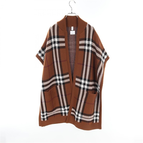 BURBERRY checker poncho 8065042 wool Brown Used Women