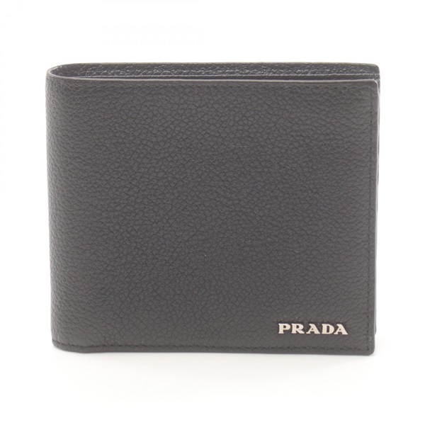 PRADA Bi-fold wallet Purse leather Black Used mens