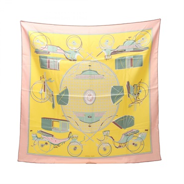 HERMES Carre90 LES VOITURES A TRANSFORMATION Scarf  silk Yellow Used Women