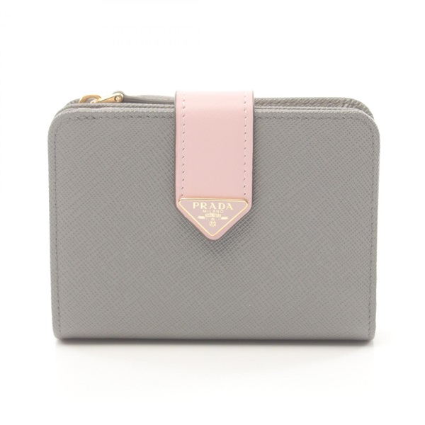 PRADA SAFFIANO TAB Bi-fold wallet Purse 1ML018 leather Gray Pink Used Women