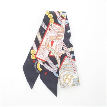 HERMES Twilly PIQUE DAME DE COEUR Scarf silk Navy Multicolor Used Women