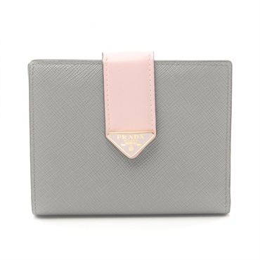 PRADA Bi-fold wallet Purse 1MV204 Saffiano leather Gray Pink Used Women