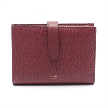 CELINE Medium strap Bi-fold wallet Purse 10B643BFP leather Bordeaux Used Women