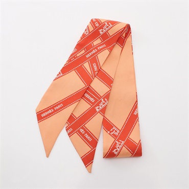 HERMES Twilly Bolduc Scarf silk Orange Red Used Women