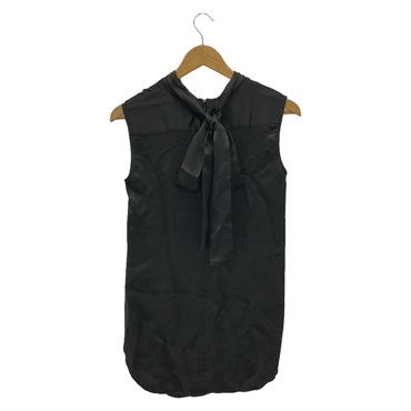 CELINE blouse #34 sleeveless tie tops Rayon Black Used