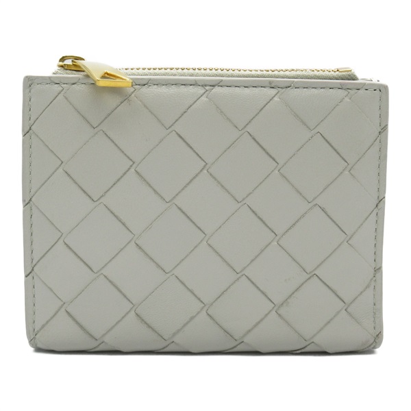 BOTTEGA VENETA Intrecciato Bi-fold Wallet Purse Lamb leather Light gray Used