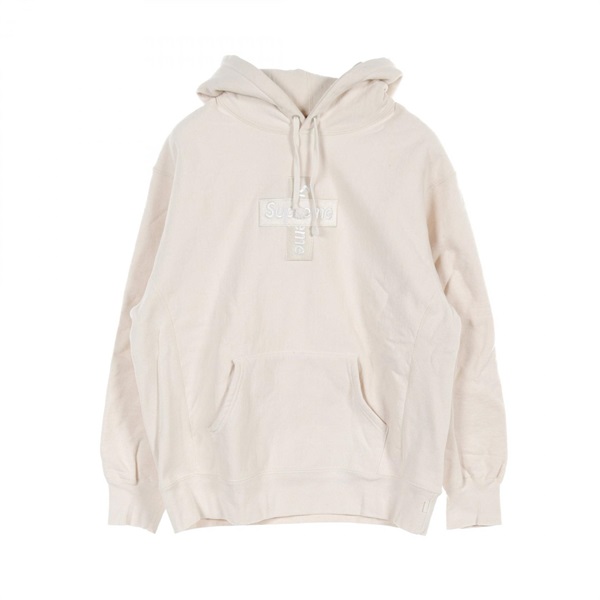 Supreme Cross Box Logo Hooded Sweatshirt Hoodie cotton Beige Used Women #M