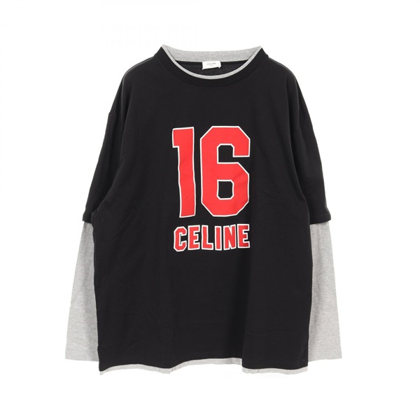 CELINE T-shirt S size pullover long sleeves 2X87E671Q cotton Black Gray Red Used