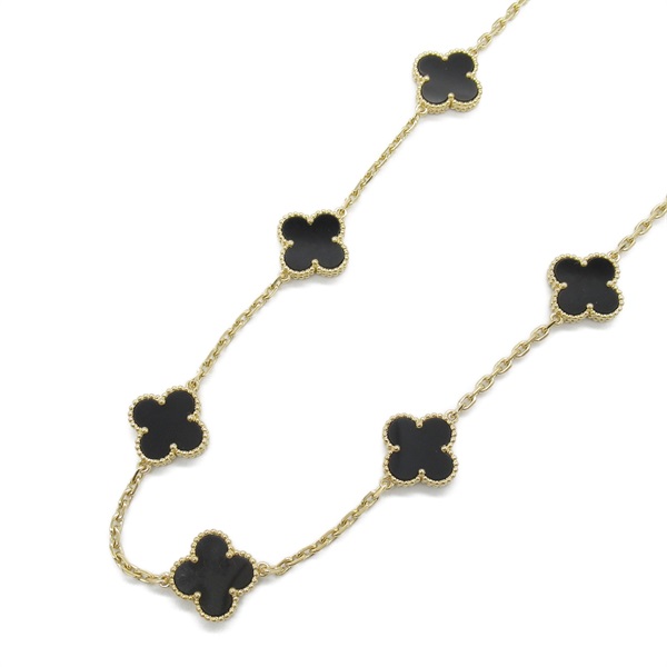 Van Cleef 
Arpels Vintage Alhambra 10P motif Necklace 43cm K18YG Onyx Black