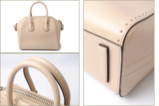 Givenchy Calfskin Mini Studded Antigona Beige Buff Shoulder Bag