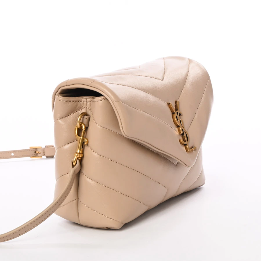 Saint Laurent Beige Calfskin Leather Loulou Toy Crossbody Bag