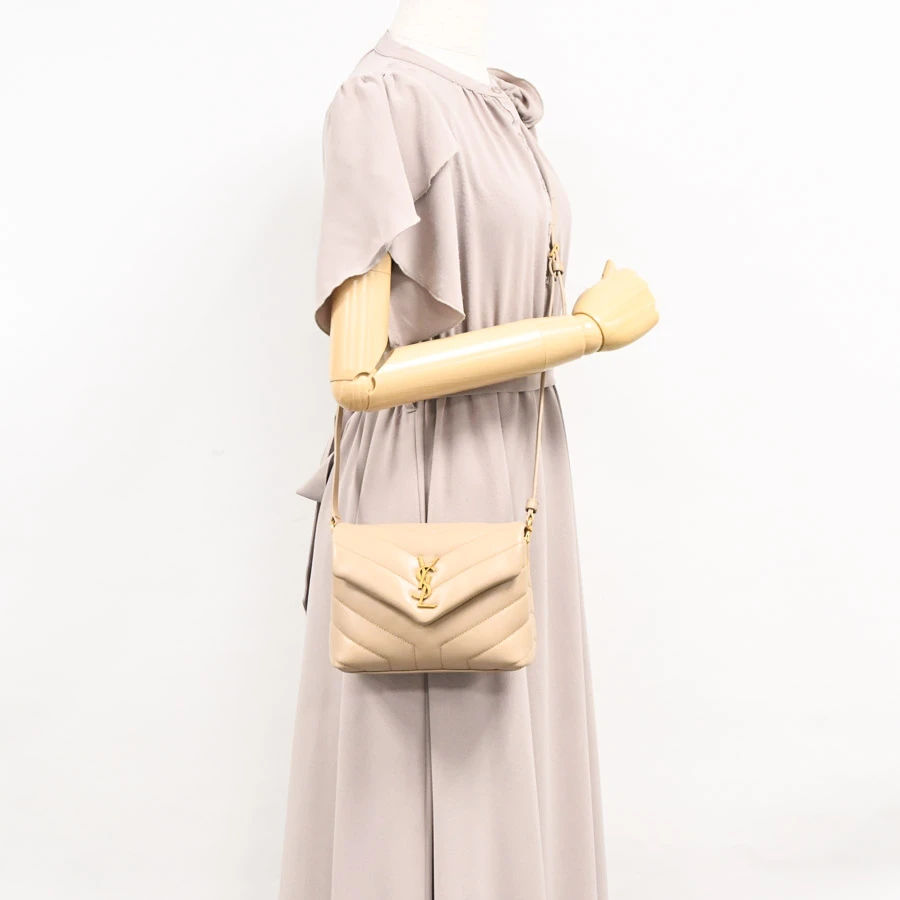 Saint Laurent Beige Calfskin Leather Loulou Toy Crossbody Bag