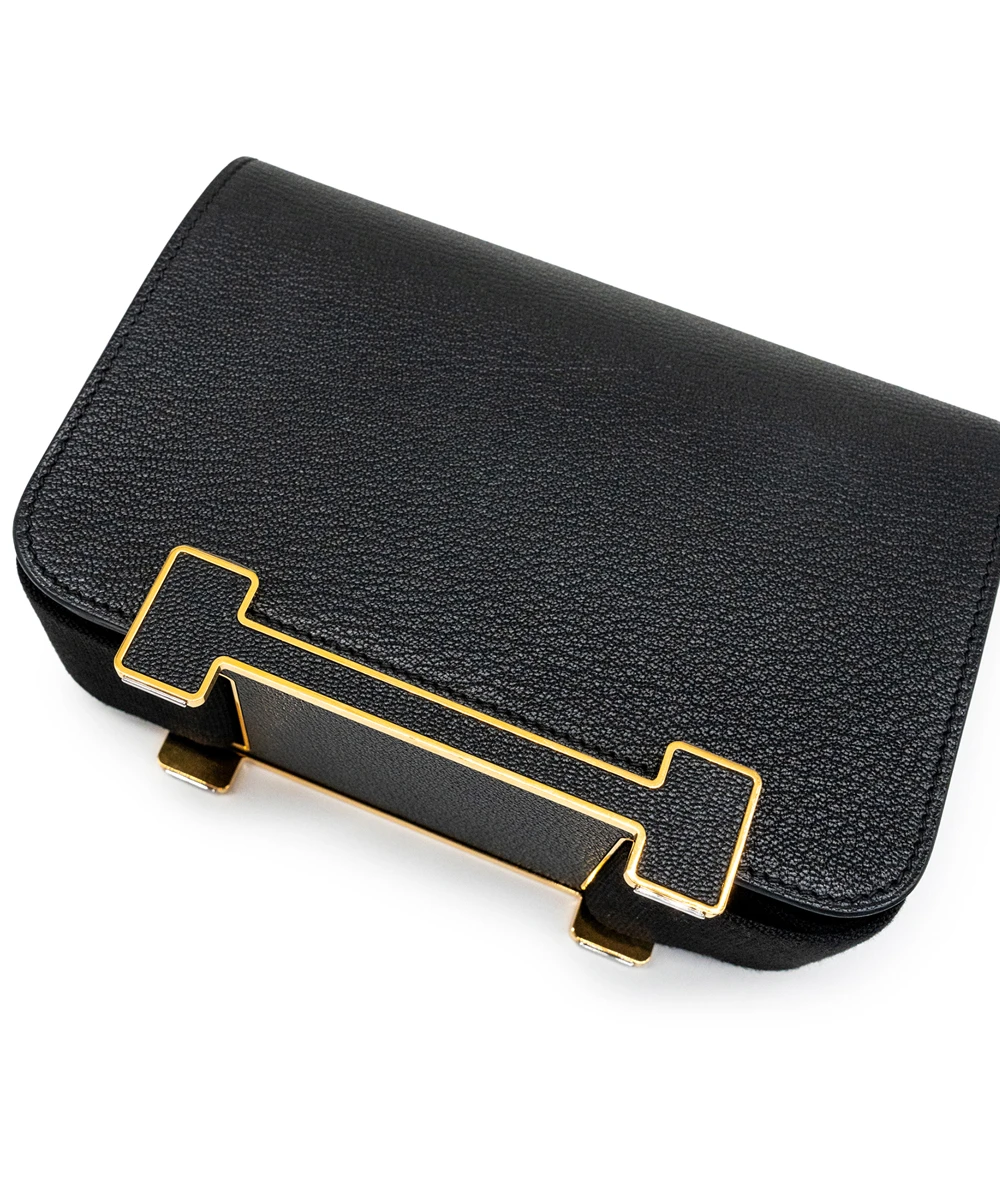 Hermes 2023 (Stamp B) Black Chevre Mysore Leather Geta bag