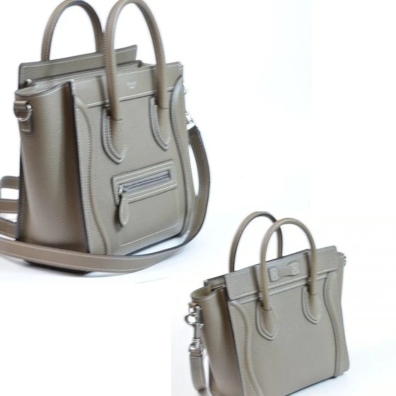 Celine Greige Leather Nano Luggage Tote Bag