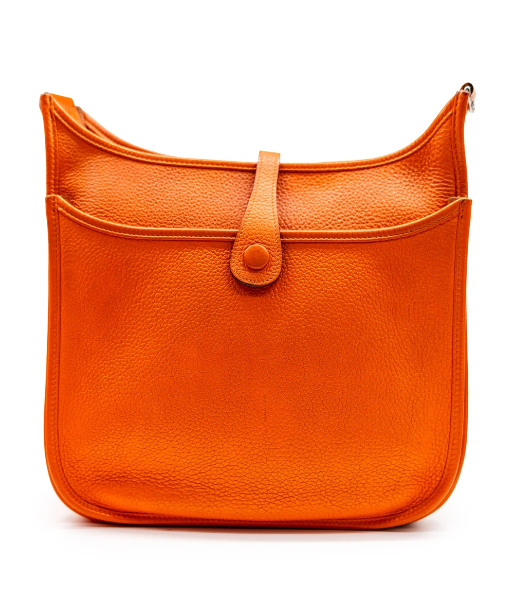 Hermes Size 28 Orange Color Fe Clemence Leather Evelyne III PM bag